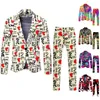 MenS Suit Set Letter Graphic Suits ValentineS-Day Lover Blazers 2-Pieces Boyfriend Suit-Pant Festive Slim Terno Masculino 240318