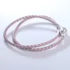 Bracelets en cuir rose clair pour femmes argent 925 bijoux signature classique fermoir chaîne tissée corde tressée bracelet bricolage