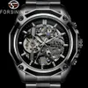 Forsining Automatic Mechanical Men Wristwatch Military Sport Clock Top Brand Luxury Black Steel Skeleton New Man Watch 8130 Y3037