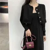 Vestidos de trabalho conjuntos combinados para outono inverno cor sólida vestido casual de duas peças malha manga comprida casacos roupas femininas t760