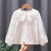 Wiosenna jesień maluch nastoletnich dziewczęta bawełniana bluzka biała łuk koronki długie rękawy koszulki dzieci pullover ubrania dla dzieci 3-12 lat 240318