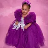 2024 Purple Lace Crystals Flower Girl Dresses Ball Gown Tulle Elegant Lilttle Kids Birthday Pageant Wedding klänningar
