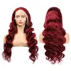 99J koronkowe peruki przednie ludzkie włosy Wcześniejszy burgundowe fala ciała ludzkie włosy peruki 180% gęstość 13x4 HD koronkowe peruki frontalne dla kobiet