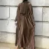 Vêtements ethniques 2024 Couleur unie Robe perlée à la main Robe musulmane Ouverte Abaya Cardigan avec ceinture Femmes Islam Kimono Femme Musulmane