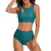 Roupa de banho feminina duro gingham bikini maiô sexy verde e preto cintura alta conjunto duas peças impresso push up praia maiô