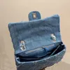 High quality dark blue denim luxury women's bag designer women's shoulder bag money bag retro handbag silver chain hardware should come with summer money