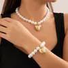 Ensemble de collier et boucles d'oreilles en acier inoxydable 316L, Bracelet de perles solides pour femmes, couleur plaquée or, breloque, accessoires de personnalité