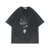 Tvättad och nödställd kortärmad t-shirt, Durbin Digital American Loose Montering Trend