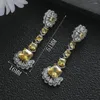 Boucles d'oreilles pendantes de luxe petite marguerite fleur carrée goutte d'eau gland boucle d'oreille pour les femmes de mariage cubique zircone Dubaï bijoux de costume de mariée