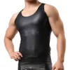 Sexy hommes Club gilet Clubwear hommes haut de fête manches Stretch Faux cuir hommes gilet de refroidissement S87Q #