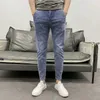 Jeans masculinos verão luxo coreano elástico cinza mens calças ultra finas clássico roupas de rua casual designer denim namorado jeansl2403