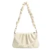 Kvinnor Coul Underarm Bag Single Shoulder Bags Fashion Lady Handbag Pearl Chain Pleated Solid Color Axles Bags YFA2110