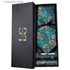 Neckband Neckband Hi-Tie Luxury Present Box IC Paisley Teal Green Neslipsa Mentle Mens Tie Handky manschettknappar Set Tie for Men Wedding High Quality Y240325