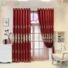 Cortinas nórdicas para sala de jantar, quarto, vermelho, casamento, bordado, rosas, vazadas, janela alta, janelas francesas