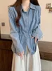 Mulheres Blusas Camisas Retro Mulheres Dstring Denim Primavera Solta Manga Longa Fina Jaquetas Lazer Feminino Casacos Gota Entrega Vestuário Pano Otqcq