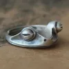 Vintage Frog 14K Beyaz Altın Yüzük Kadınlar İçin Sanatsal Tasarım Retro Açılış Yeniden Canizable Unisex Kadın İfadesi Bohem Yüzük Gümüş Renk Hediyesi