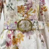 Casual jurken 2024 witte bloemenprint lange lantaarnmouwen linnen knopen vintage elegante mini-jurk met riem voor dames