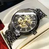 Armbanduhr Olevs Herren Gold Skeletton Automatische mechanische selbstwickelnde Luxuskleid Edelstahl wasserdicht und leuchtend Armbandc24410