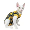 Одежда: хлопковый костюм с чехлом на живот для четвероногих, одежда с изображением тигра девон-рекса, тонкая одежда для кошек, сфинксов, одежда для голых кошек, летняя одежда
