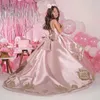 فتاة الفتاة evlast pink beaded girls pageant dress spaghetti princess flower elequins satin satin first complely gown tfd036