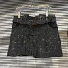 Vestidos de trabalho PREPOMP sem alças sem alças strass diamantes preto fino tanque top colete curto bodycon saia cinto duas peças conjunto roupas gh708