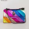 Kvällspåsar Rainbow Women Handbag Wave Pattern Eagle Icon Head On Front Foging Colorful Cross Body Bag Patchwork Shoulder Bag London Q240225