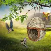 Nests HandWoven House Birds Nest Shelter Hut Cage Natural Grass Hanging Sparrows Parrot Cage Straw Rope Outside Bird House