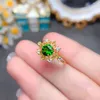 Pierścienie klastra Solid 925 Srebrny pierścień diospide 6 mm 0,8ct Naturalny chromu biżuteria Diopside Bieging 3 warstwy 18K Gold Stone