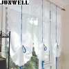 Curtains Junwell White Embroidery Ribbon Roman Curtain Design Stitching Colors Tulle Balcony Kitchen Window Curtain Blind 1pc