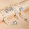 Colar brincos conjunto multicamadas imitação pérola corrente pulseira para mulheres casamento nupcial jóias acessórios
