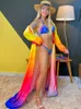 Sexy tiefer V-Ausschnitt, lange Ärmel, Neonfarben, Chiffon, bequemes Tunika-Strandkleid, 2023, Beachwear, Damen-Badeanzug, Bikini-Vertuschung, D14 240320