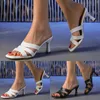 Sandali eleganti da donna moda estiva testa quadrata pantofole con tacco alto punta aperta scarpe Comfort casual donna tendenza 2024