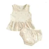 Kleidungssets für Babys, Mädchen, Sommer-Outfit, Rüschensaum, Blumenmuster, ärmellose Tanktops und elastische Freizeitshorts