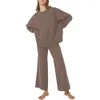 LILLUSORY Conjunto de suéter de 2 piezas para mujer, conjunto de suéter de punto de gran tamaño, tops, pantalones de pierna ancha, conjunto de salón