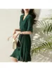 Robes décontractées Mode Femme Soie Florale 24 Printemps Été Dames Sexy Bureau Travail Quotidien Beachwear Robe De Fée Vert À Pois