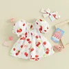 Kleidung Sets Baby Mädchen Strampler Kleid Säugling Sommer Kleidung Obst Kirsche Drucken Kurzarm Overall Mit Stirnband Outfit