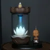 Queimadores Mudança de cor LED Luz à prova de vento Cachoeira Queimador de incenso Zen Peaceful Monk Lotus Incenso Stick Holder Lucky Decoração de casa