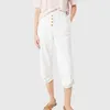 Pantalon femme coton lin recadrée femmes ample été élastique taille haute bouton pantalon droit avec poches décontracté