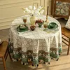 Toalha de mesa grossa verde escuro redonda toalha de mesa estilo europeu pendurado orelhas capa para decoração de casa festa luxo el