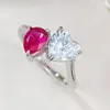 Bagues de cluster S925 Bague en argent Pigeon Blood Red 7 7mm Pierre bicolore Femme Quotidien Luxe