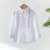 Рубашка для малышей, одежда, школьная форма, рубашки для мальчиков, белые шорты с отложным воротником и длинными рукавами для детей, 240307