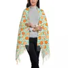 Шарфы Оранжево-апельсиновый шарф с кисточкой, мультяшный фруктовый принт, теплые мягкие шали и накидка, женские головные уборы, зимний платок в стиле ретро