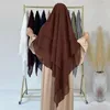 민족 의류 3 층 아이디기도 의류 오버 헤드 히잡 긴 khimar ramdan 무슬림 머리카르프 여성 전체 커버 베일 abaya kaftan headdress