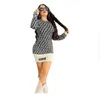 デザイナーセータードレス幾何学的パターン新しい女性セーター秋のトレンディトップハイエンドスリムプルオーバーコートジャンパー女性ホワイトニットセーター