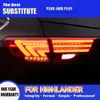 Conjunto de luz traseira para toyota highlander, estilo de carro, luz traseira led 15-20, vermelho/preto, lâmpada traseira, freio, estacionamento reverso, luz de corrida