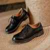 Casual schoenen Britse stijl retro bruin lederen veters puntige neus brogue dames zwarte platte pumps
