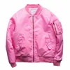 uomo rosa bomber giacca trapuntata / sottile giacche da aviatore manica con cerniera tasca colletto alla coreana stile giapponese giacca da baseball arancione 24Fo #