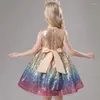 Vestidos de menina para meninas, sem mangas, infantil, princesa, gradiente, champanhe, dourado, lantejoulas, desfile, baile, 4-6 anos