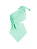 Maillots de bain pour femmes Mode Romantique Bow Solide Couleur Macaron Doux Une épaule Tout-en-un Bikini révélateur de taille et longue couverture 2024 Femmes