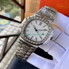 Novo 18k ouro branco 5711 baguette diamante relógio 316l pulseira de aço 40mm automático masculino moda relógios luxo novo versio347s